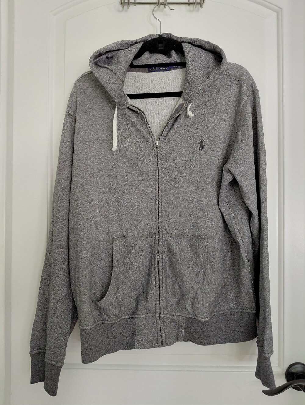 Polo Ralph Lauren Mens Full Zip Hoodie Grey Logo Large old money